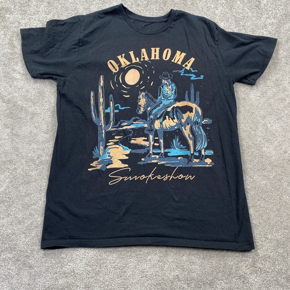 Oklahoma Smokeshow Western Cowboy Rodeo T-Shirt Men's Size L Black Short Sleeves